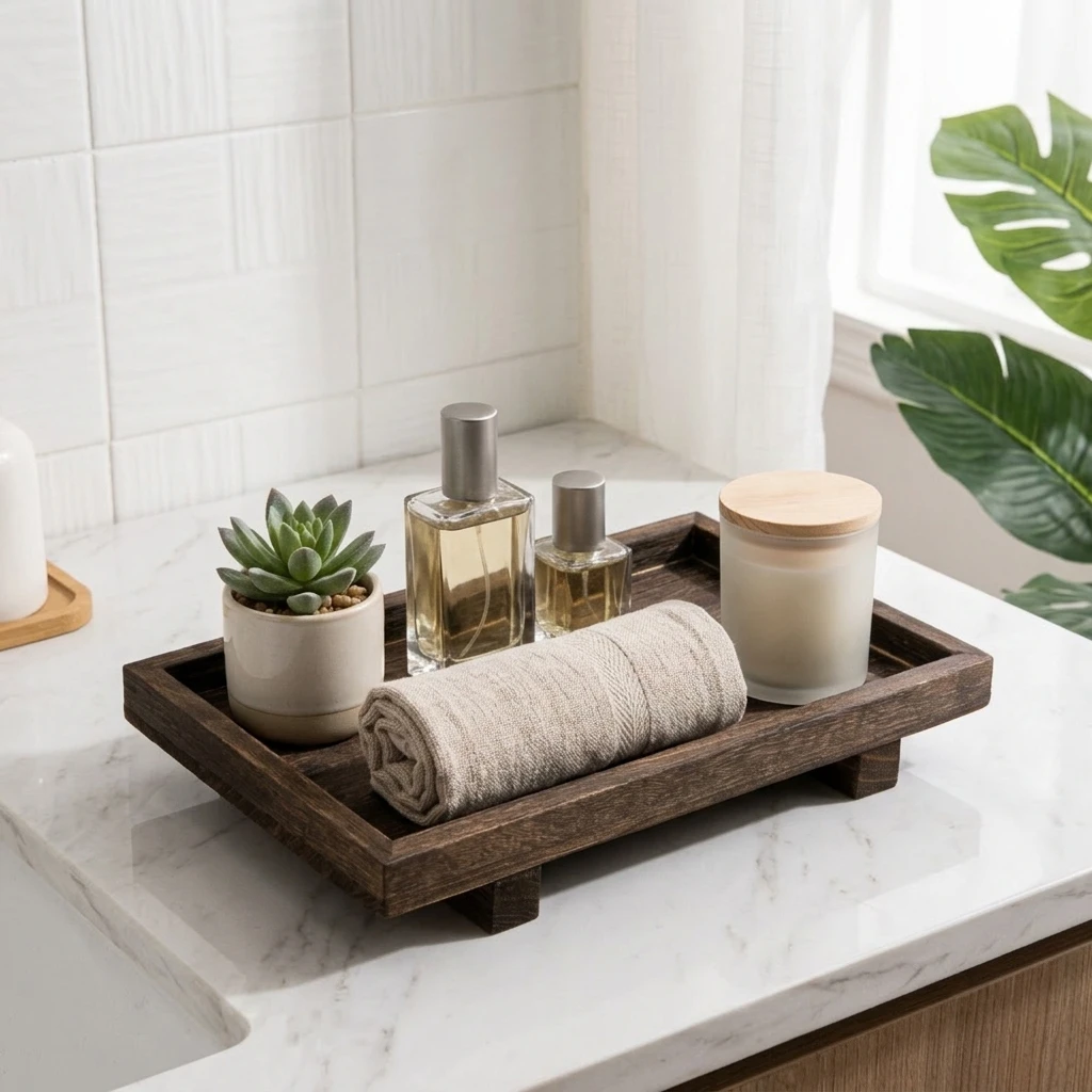 Desk Organizer - Retro Wooden Desk Storage Tray Bathroom