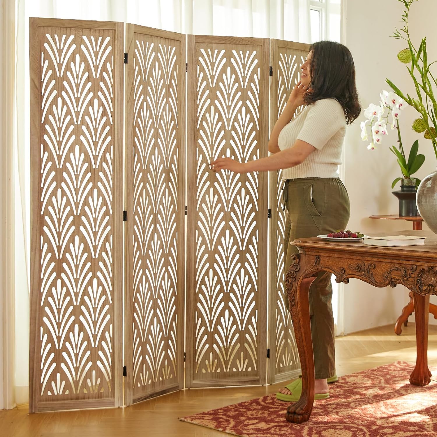 Partition Screen Divider - 5.6Ft Folding Wood Partition Screen 4-Panel