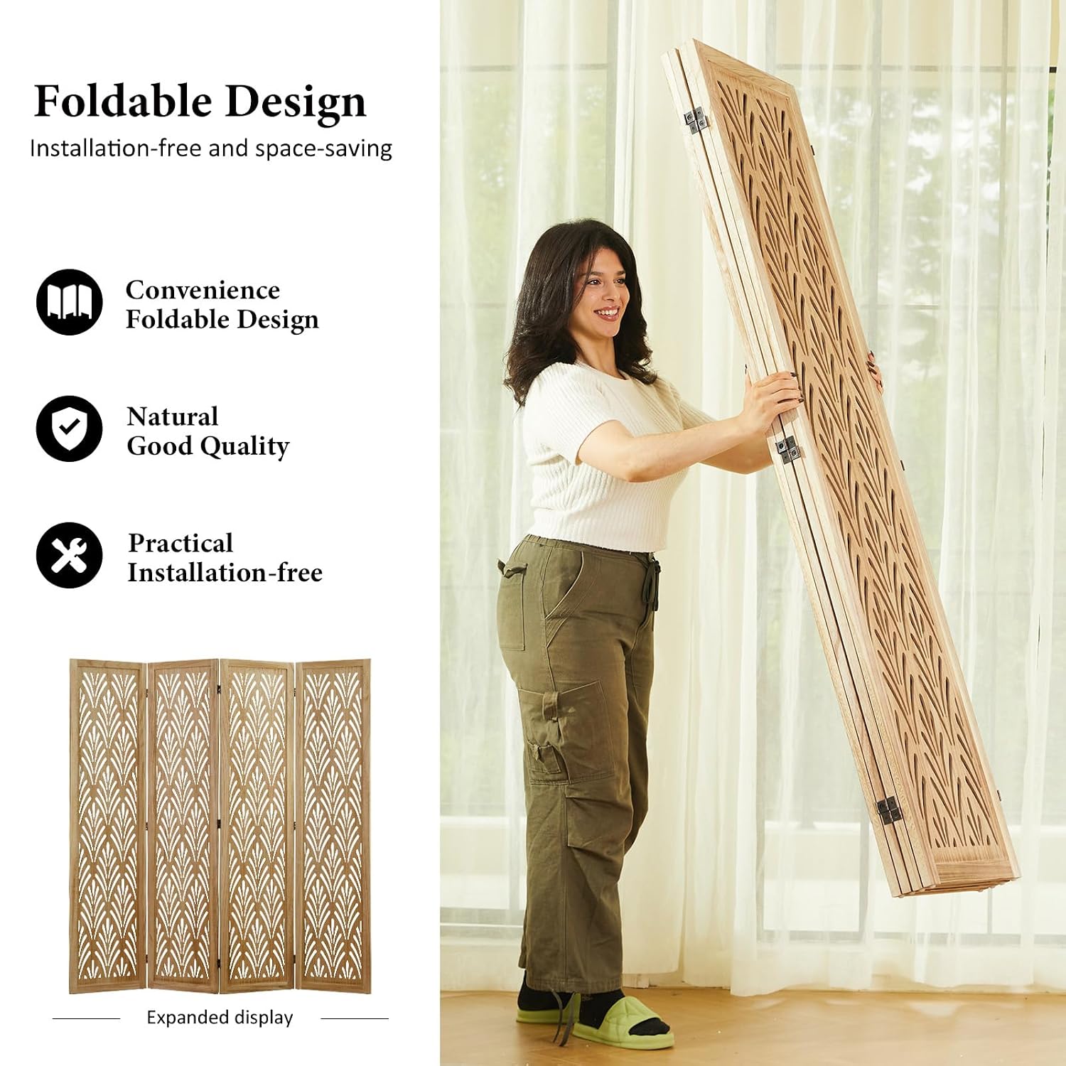 5.6Ft Folding Wood Partition S - Partition Screen Divider recension och pris